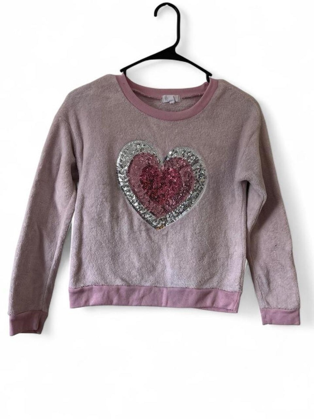 Girls Large Size 10 Light Pink Sequins Heart Kensie Pullover Sweatshirt